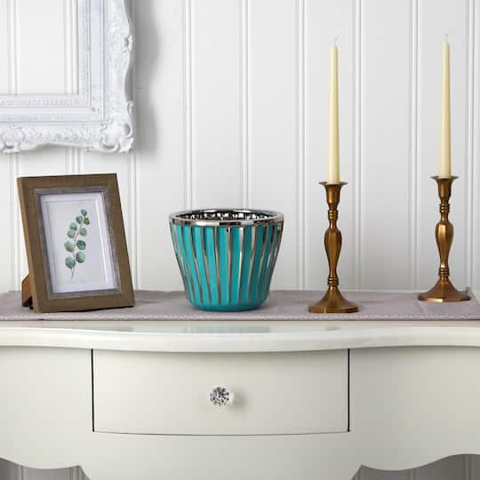 6" Turquoise Vase with Silver Trimming